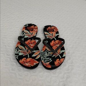 Reef Black and Orange Floral Sandals